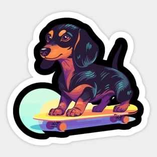 Groovy Dapple Dachshund on Skateboard Sticker